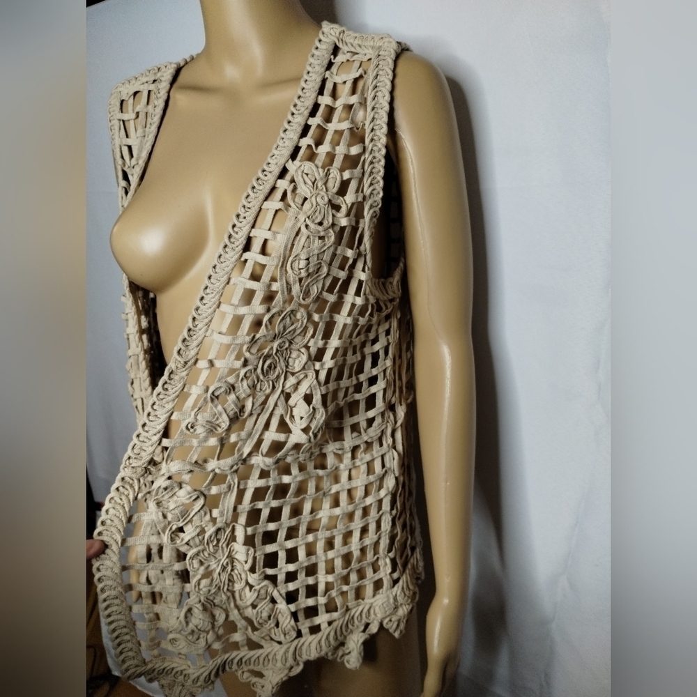 Cato Womens Open Front White Crochet Cottage Core Boho Size XL Beautiful! - Picture 5 of 7